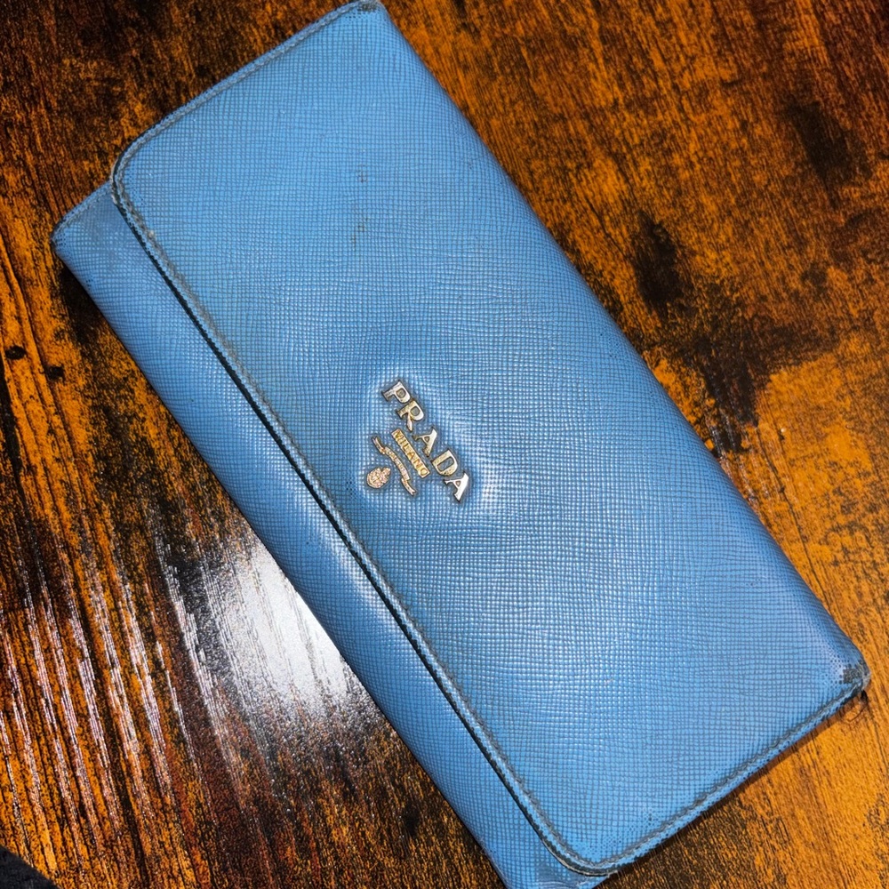 Prada saffiano flap wallet blue 2015 authentic